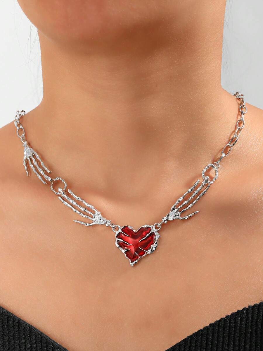 1pc European & American New Millennium Hot Girl Red Enamel Heart Claw ...