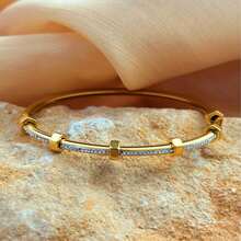 VKHK 1 Stück klassisches 18K vergoldetes Edelstahl offenes Armband/Armreif, modisches Schmuckgeschenk für Frauen - Schnapparmband - Übersicht 12