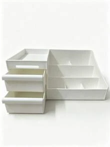 1PC Plastic Drawer Style Desk Organizer Box, Stationery Storage Container With Multiple Compartments For Pens Markers, Classroom Office Dorm Room Table Supply Holder, Stackable Shelf For School Home, Practical Gift For Students School Supplies - Style 1 - View 7