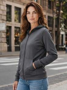 Chimpa Kangaroo Hoodie With Zipper, Winter Sweatshirt - 深灰色金屬漆 - 查看 2