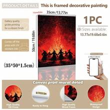 1pc Framed Canvas Wall Art, Vintage Red Fire Witch Gathering, Four Witches Holding Hands In Dark Forest, Gothic Dark Academia Eerie Halloween Witch Atmosphere Wall Decor - Campfire Witch - View 14