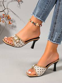 Beige Summer New Mesh Breathable Open Toe High Heel Sandals, Versatile Minimalist Stiletto Heel Sandals For Women - Beige - View 3