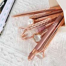 9/5pcs Rose Gold Rhinestone Diamond Ballpoint Pen Set, Metal Writing Pen Inlaid With Artificial Crystal, Smooth Writing, Quick-Drying Ink, Suitable For Party Gifts, Wedding Guest Book, Women's Office Desk Accessories - Multiple Styles - View 7