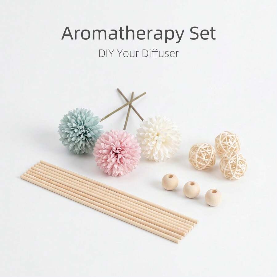 19pcs Artificial Ball Chrysanthemum Decorative Vine Ball Wooden Bead Diffuser Stick DIY Aromatherapy Decor - 19pcs - View 1