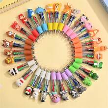 12 Colors 4-In-1 Animal Theme Multi-Color Ballpoint Pen, Suitable For Office, Hobbyists, School Souvenirs, Perfect Party Gift, Office Supplies, Animal Theme Accessories, Fun Stationery, Writing Tools, Christmas Gift - Sets - View 1