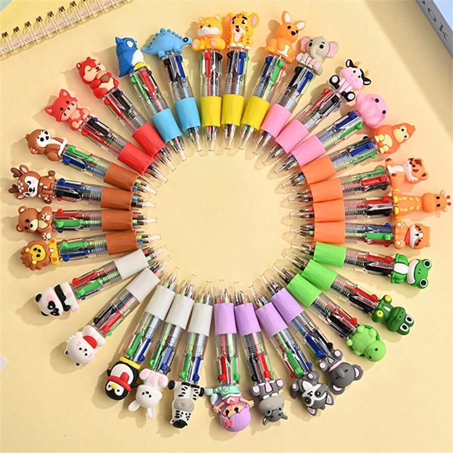 12 Colors 4-In-1 Animal Theme Multi-Color Ballpoint Pen, Suitable For Office, Hobbyists, School Souvenirs, Perfect Party Gift, Office Supplies, Animal Theme Accessories, Fun Stationery, Writing Tools, Christmas Gift - Sets - View 1