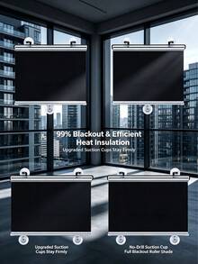 1/2/4pcs Portable Blackout Roller Blinds With Suction Cups, Sun Protection, Heat Insulation, Privacy Window Shades, No Installation Required, For Home/Bedroom/Office/Bathroom/Storage Room, Car Sunshade, Suitable For Families And Travelers - Full Shading - View 3