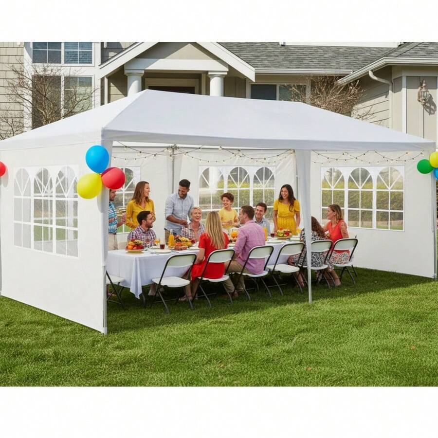 10x30'/20' Outdoor Garden Gazebo Wedding Party Tent Canopy Marquee With 6 Removable Sidewalls- PE Wedding & Party Gazebo, Ideal For Backyard, Events, Camping, Picnic, Garden Pavilion - 白色+金屬-2 - 查看 1