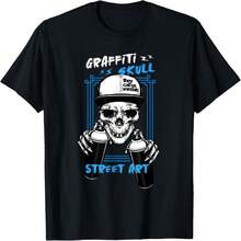 Graffiti Skull Street Art Urban Graffitis Spray Paint Gift T-Shirt - Black - View 9