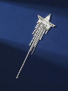 1pc Star-Shaped Rhinestone Brooch, Sparkling Zirconia Crystal Tassel Pin For Suit, Coat, Sweater, Clothing Accessory - XZ02 - Star Tassel Brooch - View 4