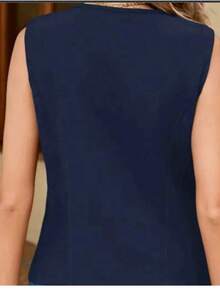 Women Summer Casual/Work Solid Color Vest - Blue - View 2
