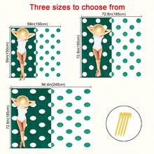 1pc Extra Large 240x185cm Vintage Dark Green & Cream Half-And-Half Polka Dot Print Beach Mat, Left-Right Color Block Dot Design, Retro Eye-Catching, Symmetrical Dot Pattern, Elegant And Timeless - Multicolor - View 3