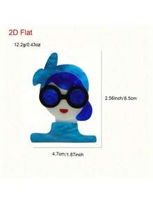 1pc Fashionable Girl With Headscarf Acrylic Brooch, Blue Cartoon Character Pin For Clothing, Jacket, Backpack Accessory Gift, Color May Vary Slightly Between Batches - Blue 2 - View 2