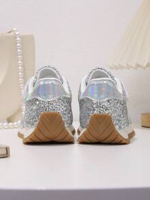 1 Pair Spring/Autumn New Patchwork Casual Kids Sports Shoes, Fashionable Versatile Classic Round Toe Hook & Loop Outdoor Shoes - Silver - View 8