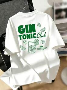 Kaos Pria Ukuran Besar Longgar Oversize "GIN TONIC Club" Motif Koktail Kasual Lengan Pendek | Pengerjaan yang Istimewa | Pakaian Musim Panas yang Wajib Dimiliki | Serbaguna & Mudah Dipadukan, Menampilkan Gaya Anda - Putih - View 3