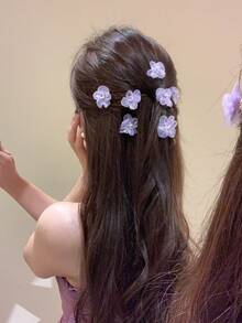 4/6/10件裝仙女紫色花朵髮夾，甜美可愛側邊夾，瀏海夾，度假髮飾，芭蕾風Y2K - 紫色 - 查看 4