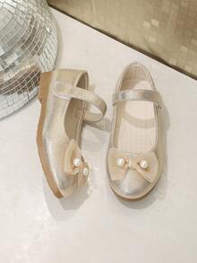 Sepatu Mary Jane Putri dengan Pita Mutiara untuk Anak Perempuan, Cocok untuk Gaun Formal, Pertunjukan Panggung, Pesta Malam, Pesta Ulang Tahun Pertama, Gaun, Rok Lipit, dan Acara Musim Semi dan Gugur. - Emas - View 6