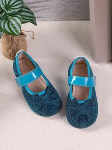 Princess Kids Mary Jane Flats Round Toe Flats Strap Flats Kids Dress Shoes Full Glitter Fabric Matching Bow Patent Band Slip On For School Daily Party - Blue - View 3