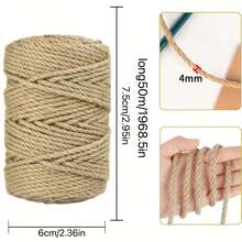 4mm_50m Jute Rope, 164ft Large Roll Natural Jute Rope, Heavy Duty Thickened Hemp Rope, Suitable For DIY Crafts, Gardening Binding, First Day Of School - Multicolor - View 3