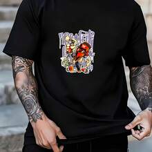 Estilo Urbano, Diseño de Pirata con Graffiti y Colores Vibrantes, Camiseta para Hombre, Corte Regular, Estampado Detallado y Original, Ideal para el Verano, Perfecta para Uso Diario y Activi - Negro - Ver 1