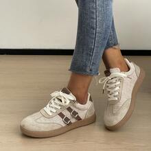 Women's Casual Sports Shoes Color Block Patchwork Preppy College PU Leather Buckle Strap Casual Fashion Spring Summer - Khaki - View 14
