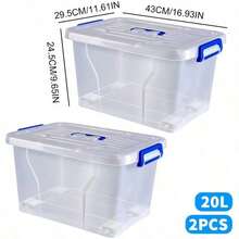 2pcs Covered Storage Boxes, An Open Storage Box, Transparent Storage Box, Sturdy And Stackable Storage Box, And Multi-Functional Multi-Sized Storage Box. These Are Highly Suitable For Organizing And Storing Items In Homes, Offices, Bedroom Wardrobes - 20 litros (43 x 29,5 x 24,5 cm) - con ruedas - Ver 1