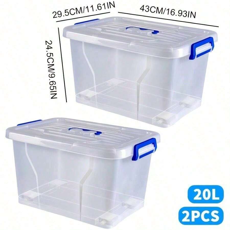 2pcs Covered Storage Boxes, An Open Storage Box, Transparent Storage Box, Sturdy And Stackable Storage Box, And Multi-Functional Multi-Sized Storage Box. These Are Highly Suitable For Organizing And Storing Items In Homes, Offices, Bedroom Wardrobes - 20 litros (43 x 29,5 x 24,5 cm) - con ruedas - Ver 1