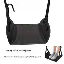 1PC 47*25cm Black Polyester Adjustable Travel Foot Hammock, Reinforced Hard Bottom 3 Positions Hanging Foot Rest Pad, Portable Travel Accessory For Airplane Train Bus Office Wheelchair Relieve Leg Fatigue - A - View 8
