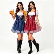 Carnival German Beer Festival Costume Munich Bavarian Dirndl Maid Dress Pastoral Farm Dress Red Fall - Red - View 2