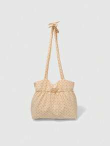 Dedoo Bolso de lona con estampado de lunares, bolso de hombro plegable para estudiantes con diseño de cordón con volantes en forma de nube - Amarillo - Ver 9