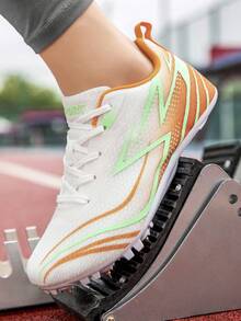 High Elasticity Cushioned Professional Track And Field Athletic Shoes, Wear-Resistant, Snug Fit, For Sprinting, Hurdling, Daily Training - 2688 White Orange - View 10