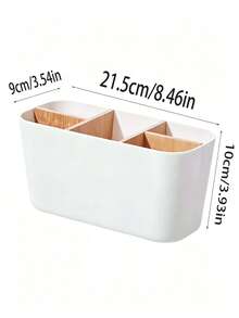 1pc Bamboo Partition Toothbrush Holder, Durable Countertop Storage Box, Suitable For Storing Cosmetics, Office Supplies And Stationery - Multicolor - View 8
