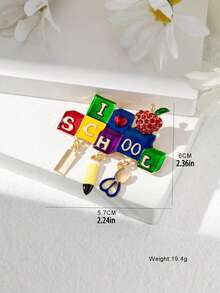 Cute Enamel School Brooch, Glossy Apple Pencil Scissors Lapel Badge, Ideal Teacher Appreciation And Graduation Gift - Multicolor - View 3