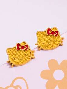 SANRIO 1對時尚熱銷 Hello Kitty 蝴蝶結可愛耳環，適合與時尚穿搭日常配戴，送給好朋友的完美禮物 - 金色 - 查看 6