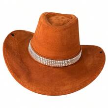 Customized Suede Cowboy Hat With Glitter Stripe - Camel - View 1