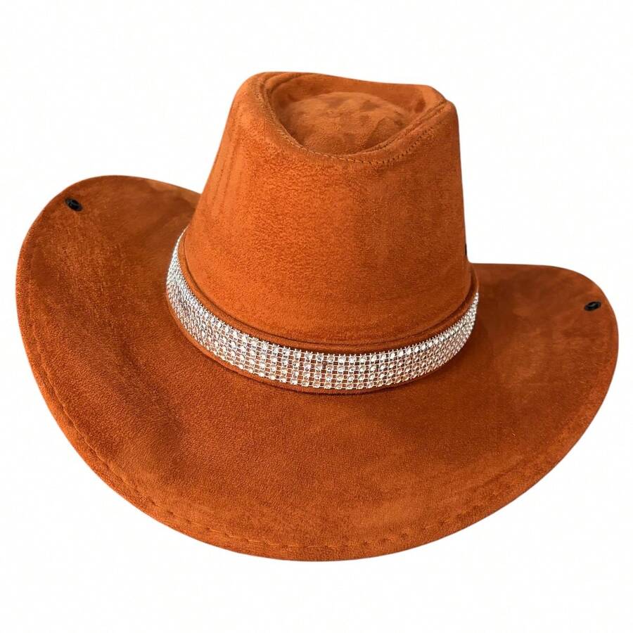 Customized Suede Cowboy Hat With Glitter Stripe - Camel - View 1