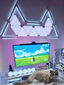 12/10/6/3 قطع أضواء LED مثلثية ذكية RGB، يمكن توصيلها لإنشاء أشكال DIY الخاصة بك، تتزامن مع الموسيقى، ديكور منزلي مثالي، حفلة & هدية لغرفة النوم، غرفة المعيشة، غرفة الألعاب! - أبيض - مشاهدة 6