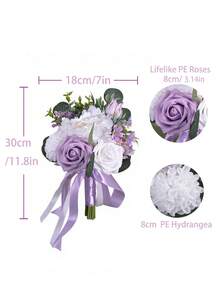 7 Inch White & Lavender Purple Bohemian Style Wedding Bouquet, Suitable For Bride, Bridesmaid, Artificial Flowers, Suitable For Ceremony - Multicolor - View 2