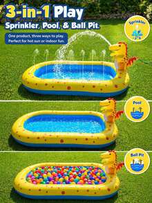 1/2/50/51/52 Pcs 3-In-1 Thickened PVC Inflatable Sprinkler Pool, With Upright Sprinkler, Outdoor Water Toy, Suitable For Summer Backyard Play Mat, Water Spray Pool - Wading Pool - View 2