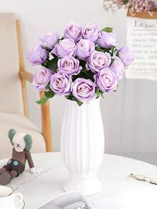 1/5/10/12/20 Pcs Purple Valentine's Day Gift Artificial Roses Flowers Suitable For Home Room Table Decor, Wedding Decor, Bridal Bouquets, Wrist Flowers, Bouquet Making. Suitable For Home, Restaurant, Bedroom, Vase Arrangements And Other Occasions. - Purple - View 5