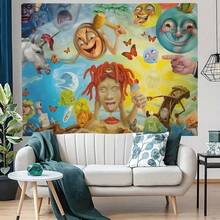 1pc Abstract Cartoon Art Design Colorful Tapestry, Bedroom Living Room Dorm Halloween Party Decor, Washable, 79x58 Inch Large Polyester Tapestry With Free Accessories - Multicolor - View 3