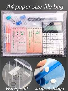 10/5pcs Large Capacity A4 Size Document Bags, Waterproof Transparent Plastic File Bags, Durable Snap Button Document Storage Bags, Suitable For School And Office Supplies, Paper Storage Essentials, Back To School Gift - Multicolor - View 6