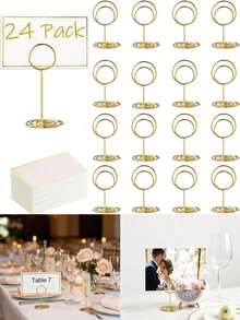 2/6/12/24pcs/Set Gold Spiral Base Table Number Holders, Double Ring Table Number Stands, Photo Memo Clips, Suitable For Weddings, Engagements, Bridal Showers, Birthday Parties, Restaurant Banquets And Table Centerpieces - Gold - View 1