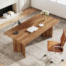 Tribesigns - Escritorio Ejecutivo de 63 Pulgadas, Escritorio Vintage para computadora de Oficina en casa con Mesa Grande, Mesa de conferencias de Madera de Granja para Oficina, Estudio, Color marrón - Café tranquilo - Ver 9