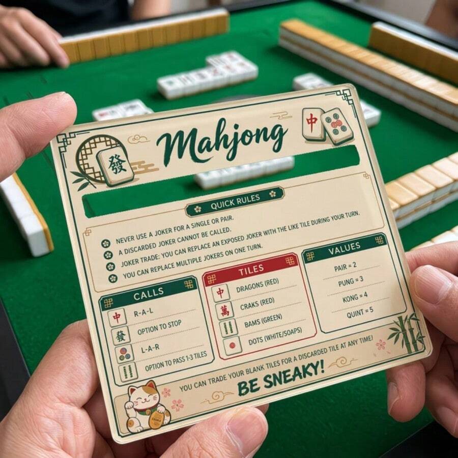 Flat Printed Acrylic Mahjong Line Finder, American Mahjong Rules Reference Card, Casual Game Accessory, Home Gathering/Friends Party Mahjong Set - A - View 1