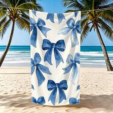 1 pieza Toalla de playa con lazo azul acuarela - Microfibra suave, secado rápido, tonos sofisticados de azul marino y cielo, diseño decorativo caprichoso, adecuada para viajes, natación, piscina, yoga, lavable a máquina - Multicolor - Ver 2