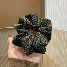 1Pc Vintage Leopard Print Oversized Scrunchie, Light Wrinkle Fabric, Retro Y2K Hair Accessory For Women Daily Streetwear & Dating - Multicolor - View 8