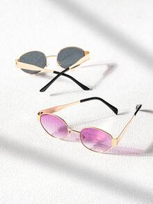 2 Pairs Oval Fashion Glasses For Women, High-End Style, Unisex Driving Fashion Glasses - Multicolor - View 2