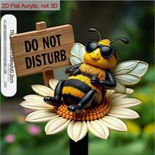 2D Flat - [2D Flat] 1pc 2D Flat Acrylic 9.06 Inch Garden Stake, With Sharp End, Suitable For Yard Bee Sitting On Flower, With Sign, Enhances Garden, As Garden Decoration, Suitable For Outdoor Yard Decor - A - View 4