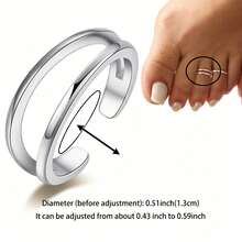 1pc Adjustable Double Layer Polished Toe Ring, Suitable For Women, Genuine, 0.08oz, Hypoallergenic, Perfect For Beach Vacation And Casual Wear, Minimalist Style - Silver - View 2